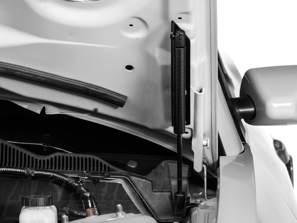 MMD Bolt On Hood Strut Kit; Carbon Fiber (05-14 Mustang)