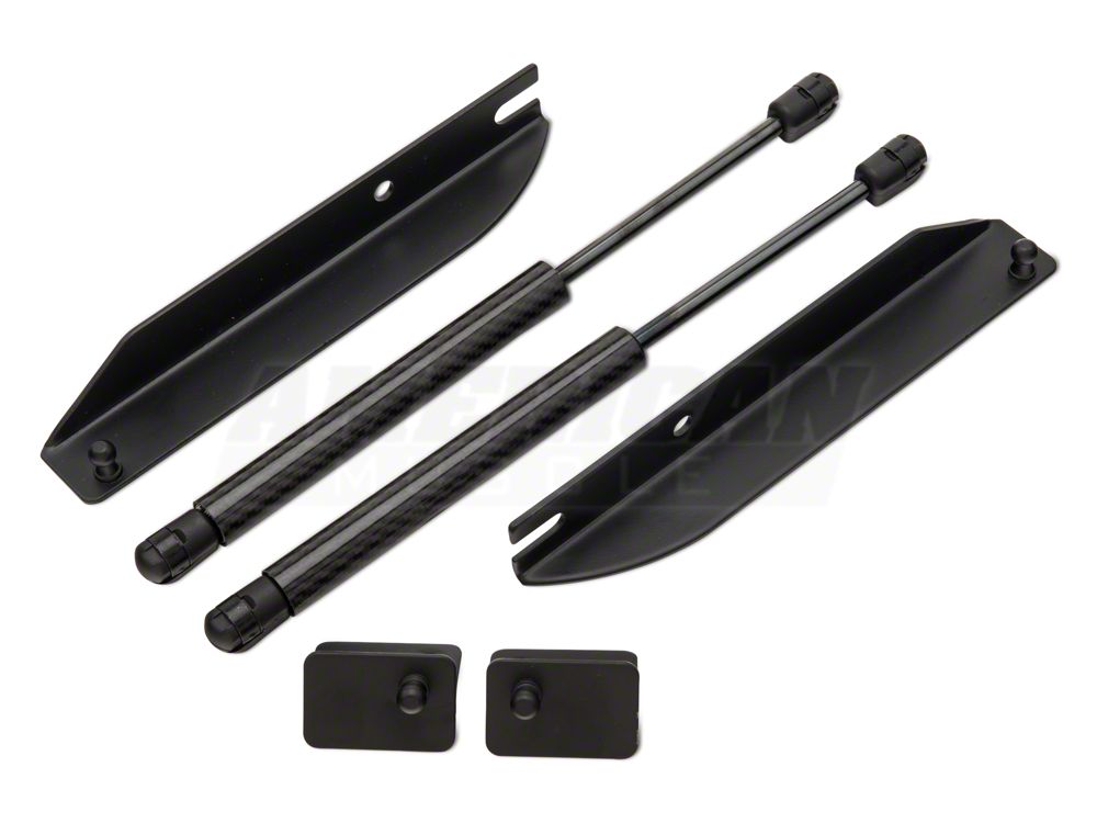MMD Bolt On Hood Strut Kit; Carbon Fiber (05-14 Mustang)