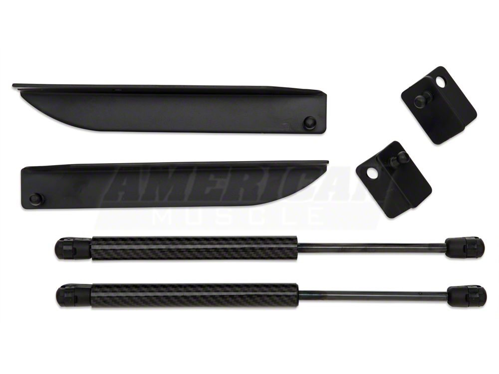 MMD Bolt On Hood Strut Kit; Carbon Fiber (05-14 Mustang)