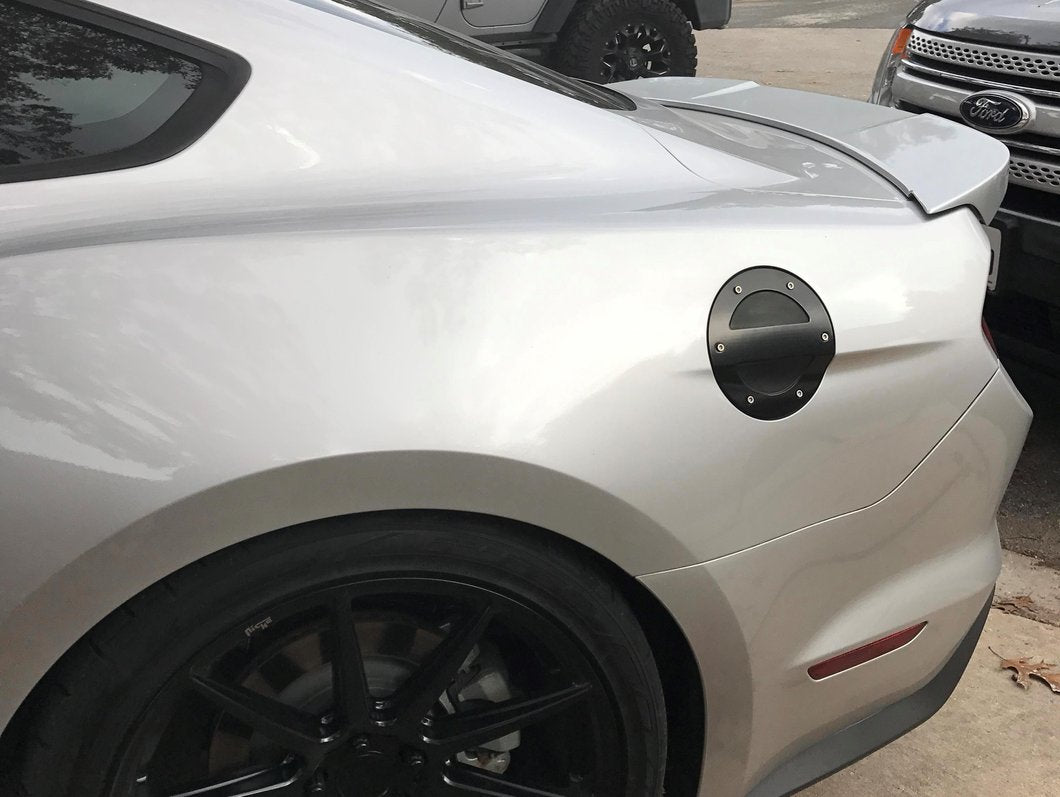 MMD Billet Aluminum Fuel Door; Black (15-23 Mustang)