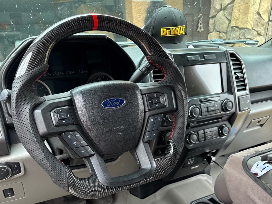MMD GTC Steering Wheel; Carbon with Red Stripe (15-20 F-150 w/o Heated Steering Wheel, Excluding Raptor)