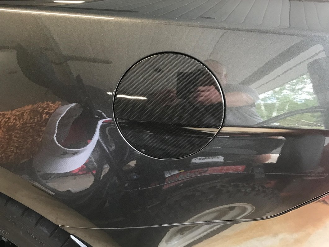 MMD Fuel Door Cover; Carbon Fiber (15-23 Mustang)