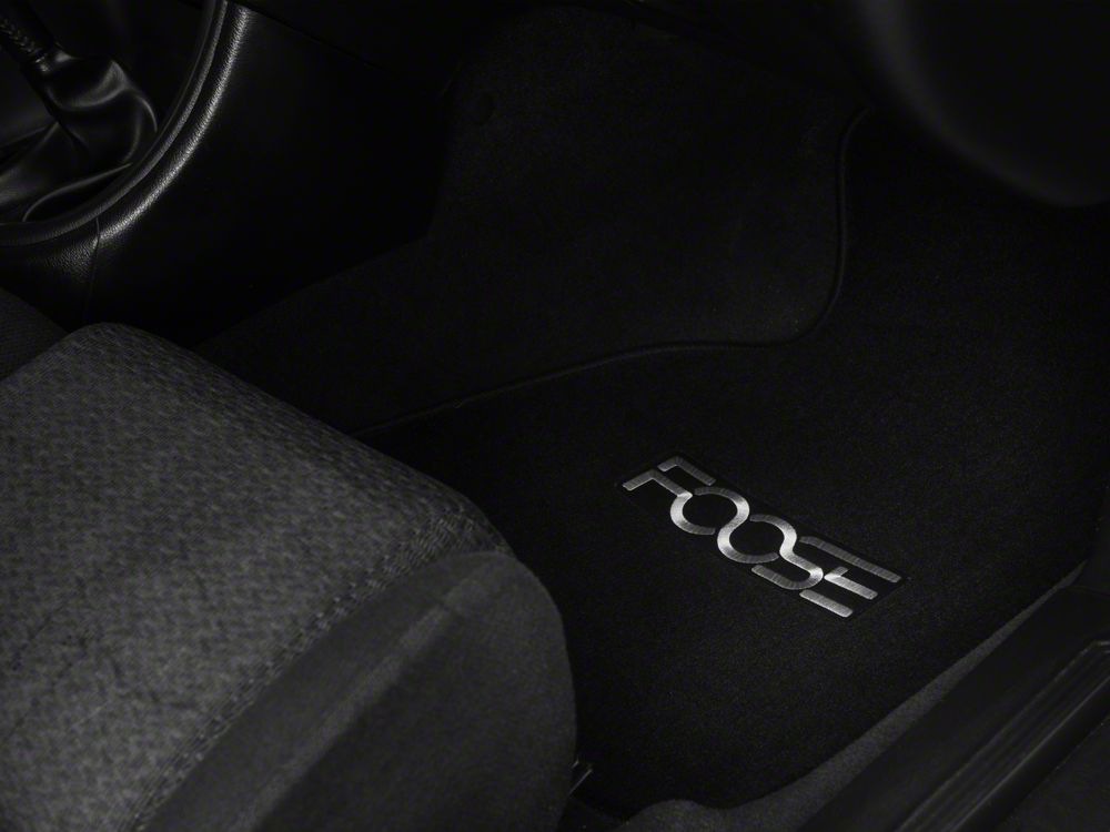 MMD by FOOSE Front and Rear Floor Mats with FOOSE Logo; Black (94-98 Mustang Convertible)