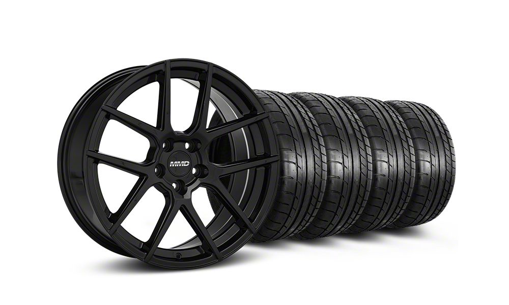 MMD Zeven Black Wheel and Mickey Thompson Tire Kit; 19x8.5 (15-23 Mustang GT, EcoBoost, V6)
