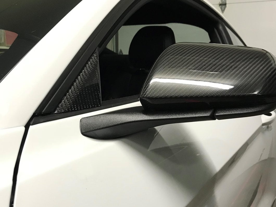MMD Mirror Covers; Carbon Fiber (15-23 Mustang w/ Mirror Signals)