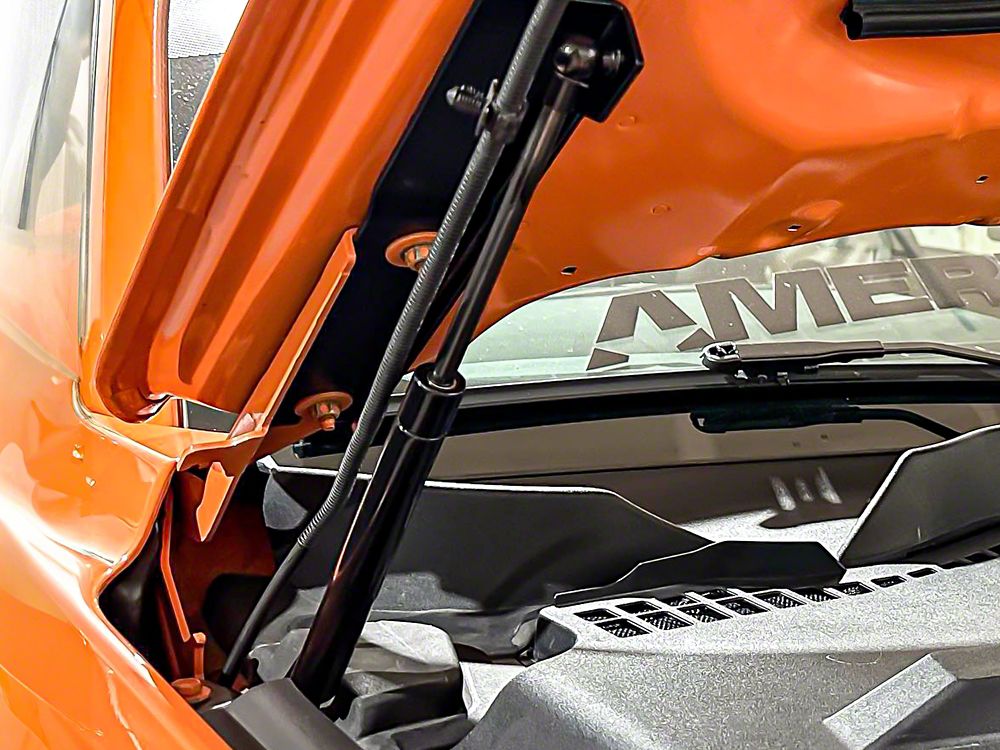 MMD Bolt On Hood Strut Kit; Black (15-23 Mustang GT, EcoBoost, V6)