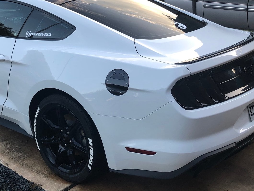 MMD Billet Aluminum Fuel Door; Black (15-23 Mustang)