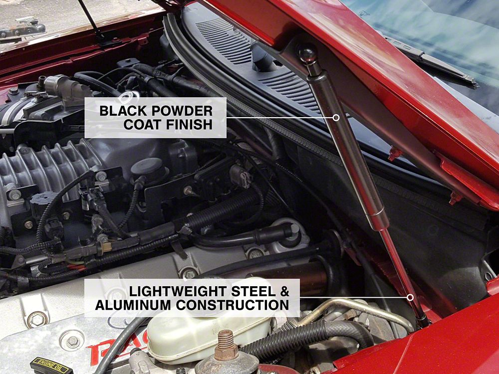 MMD Bolt On Hood Strut Kit; Black (99-04 Mustang)