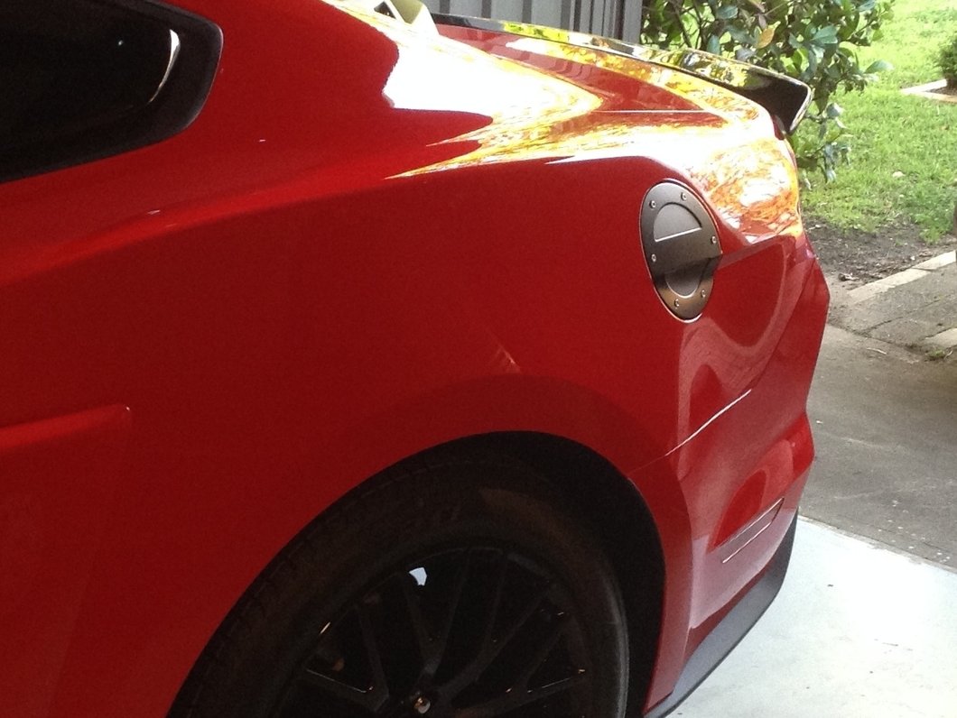 MMD Billet Aluminum Fuel Door; Black (15-23 Mustang)