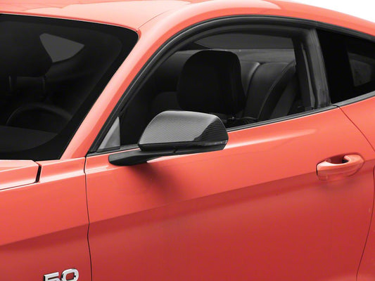 MMD Side Mirror Covers with Light Cutout; Carbon Fiber (15-25 Mustang)