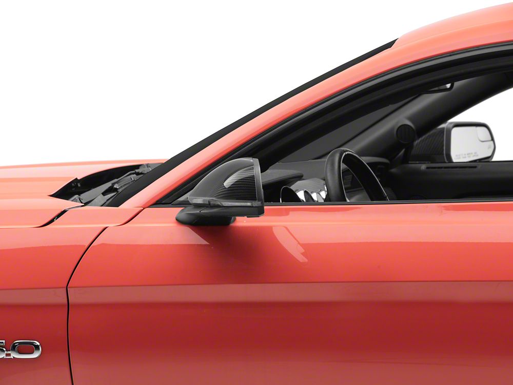 MMD Side Mirror Covers with Light Cutout; Carbon Fiber (15-25 Mustang)