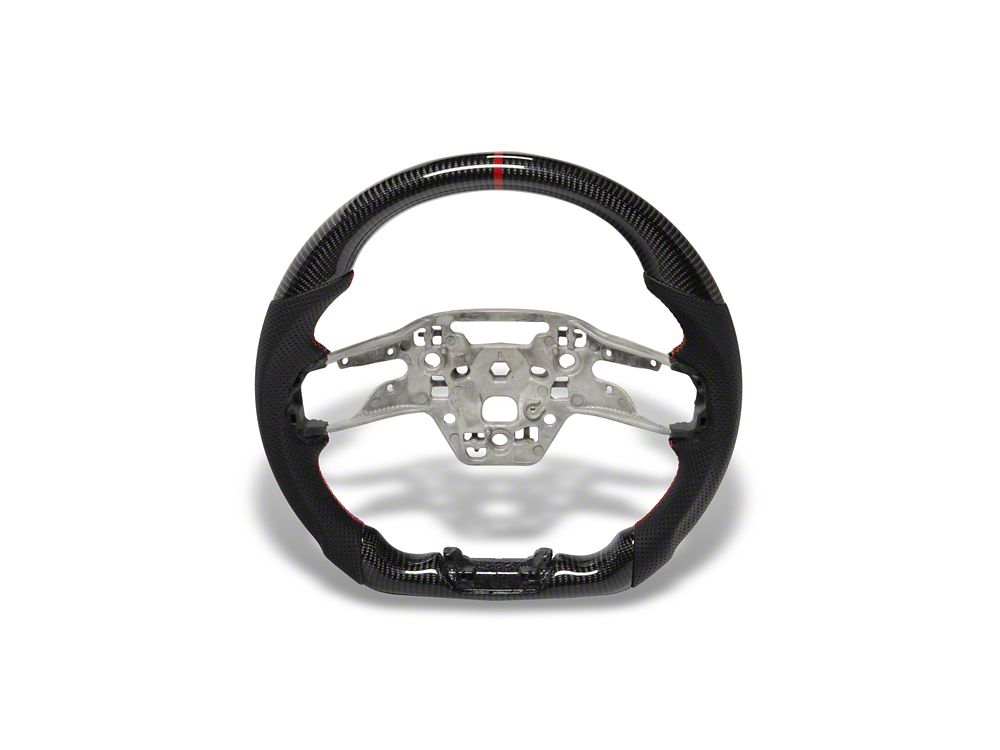 MMD GTC Steering Wheel; Carbon with Red Stripe (24-25 Mustang w/ Manual Transmission & w/o Heated Steering Wheel)