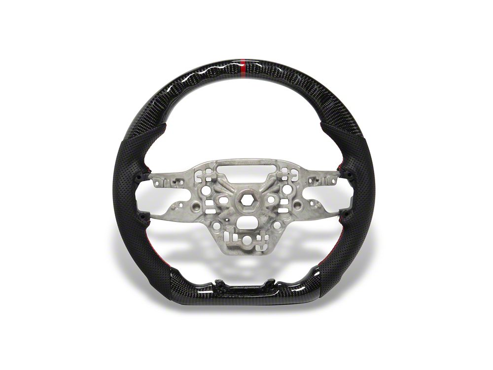 MMD GTC Steering Wheel; Carbon with Red Stripe (24-25 Mustang w/ Manual Transmission & w/o Heated Steering Wheel)