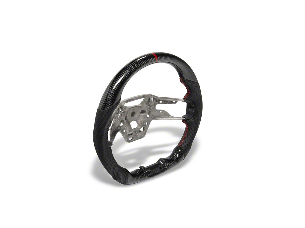 MMD GTC Steering Wheel; Carbon with Red Stripe (24-25 Mustang w/ Manual Transmission & w/o Heated Steering Wheel)