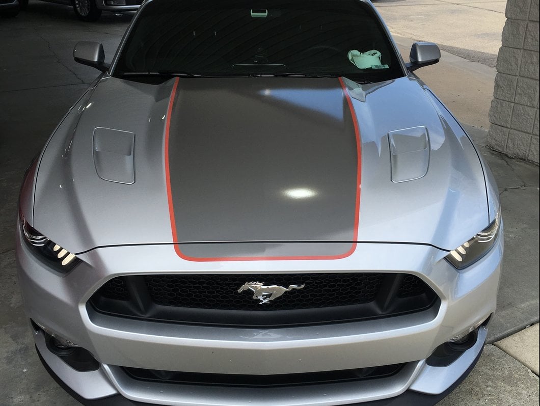 MMD by FOOSE Center Line Graphic Kit; Silver and Orange (15-17 Mustang Fastback)