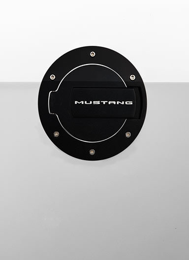MMD Chrome Billet Aluminum Fuel Door with Mustang Lettering<span>Available in Black & Chrome</span>
