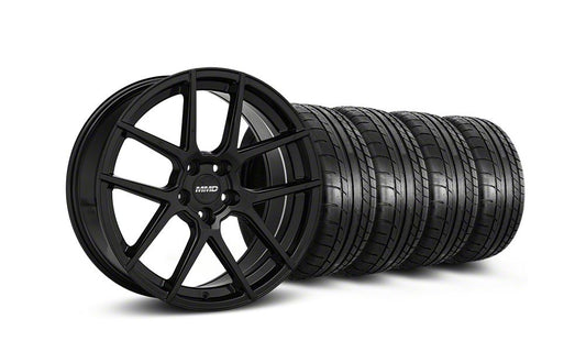 MMD Zeven Black Wheel and Mickey Thompson Tire Kit; 19x8.5 (15-23 Mustang GT, EcoBoost, V6)